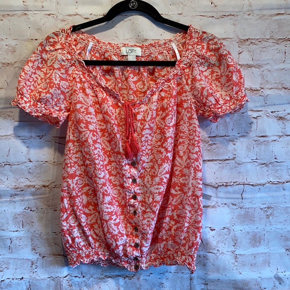 Loft linen blend short sleeve blouse cap sleeve XS